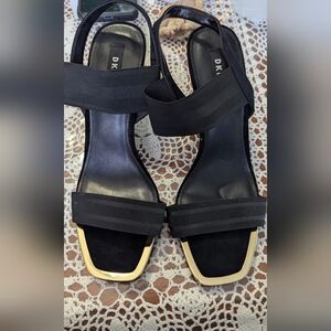 DKNY Black Heels with Gold Trim